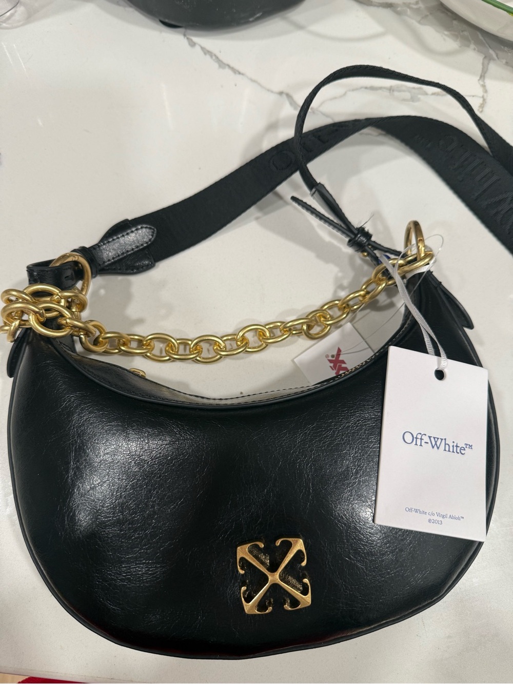 VIRAL Off-White Black Leather Bag with Gold Hardware
